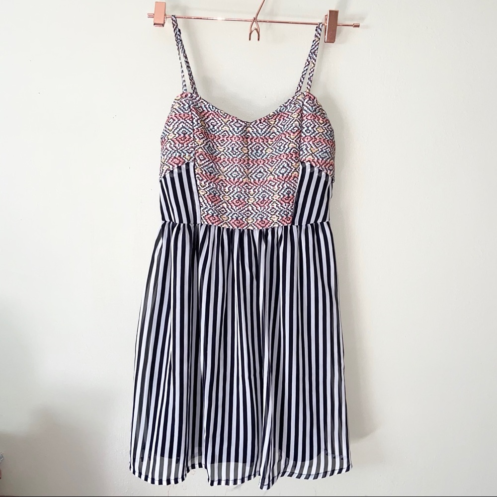Sundress striped black and white w/ Aztec print XS
